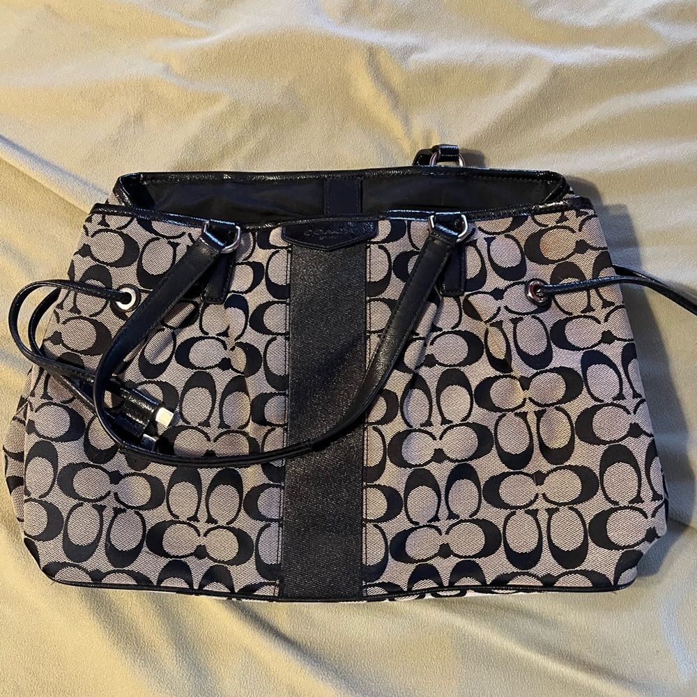 Coach Black and Tan Signature Shoulder Bag